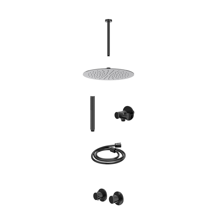IVY Excl. inbouwbox regendoucheset inbouwthermostaatkraan met 2-weg stop-omstel symmetry, 30cm plafondbuis, R30cmSL, verstelbare steun met geïnt. uitlaat, doucheslang 150cm en staa