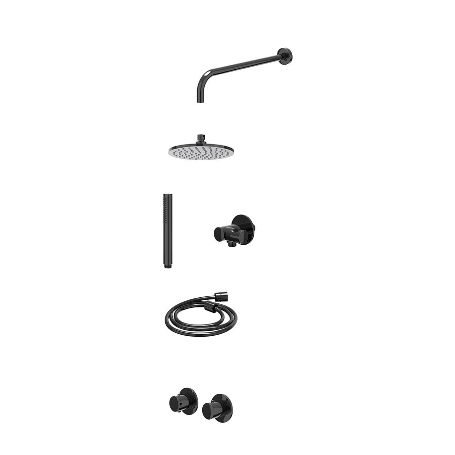 IVY Excl. inbouwbox regendoucheset inbouwthermostaatkraan met 2-weg stop-omstel symmetry, 40cm wandarm, R20cmME, verstelbare steun met geïnt. uitlaat, doucheslang 150cm en staafmod
