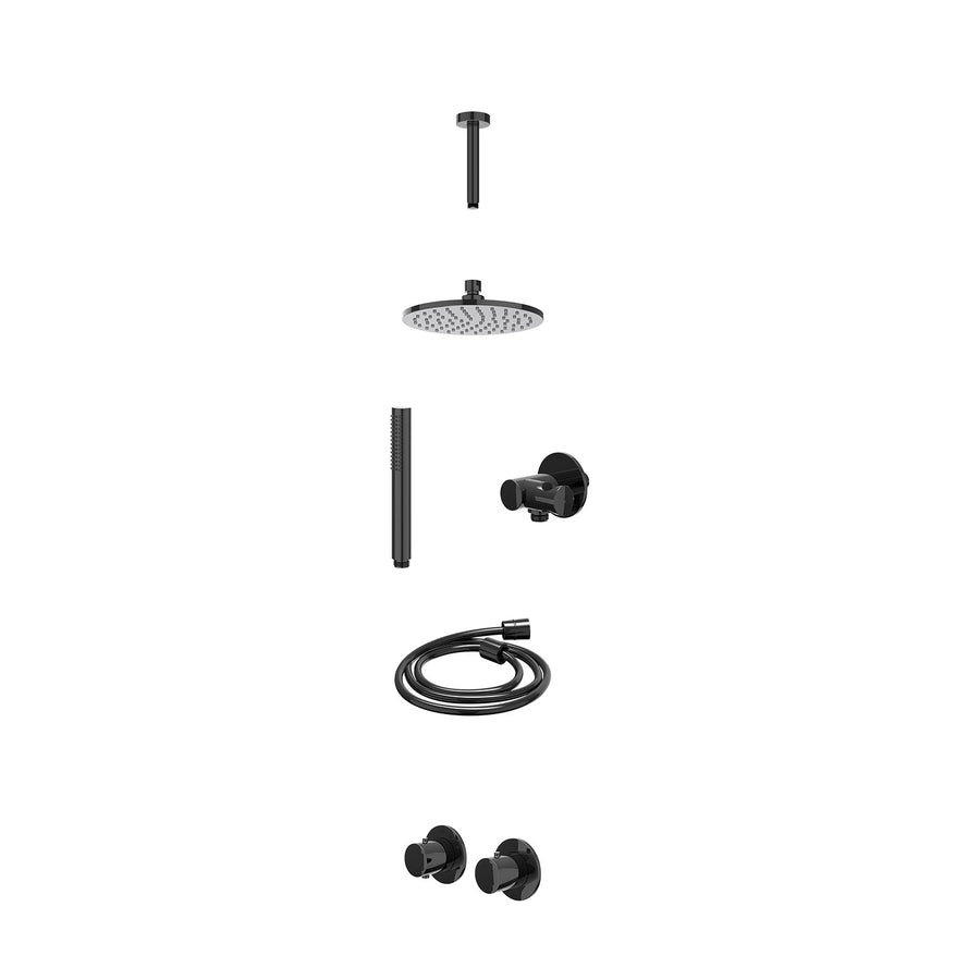 IVY Excl. inbouwbox regendoucheset inbouwthermostaatkraan met 2-weg stop-omstel symmetry, 15cm plafondbuis, R20cmME, verstelbare steun met geïnt. uitlaat, doucheslang 150cm en staa