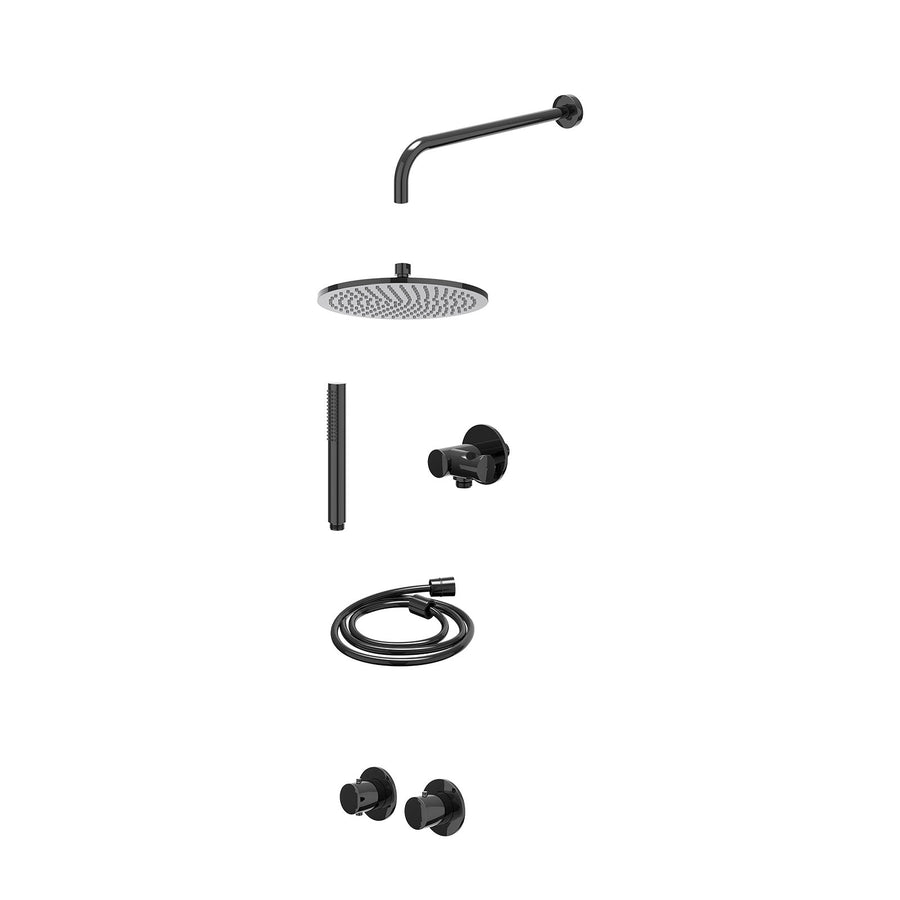 IVY Excl. inbouwbox regendoucheset inbouwthermostaatkraan met 2-weg stop-omstel symmetry, 40cm wandarm, R25cmME, verstelbare steun met geïnt. uitlaat, doucheslang 150cm en staafmod