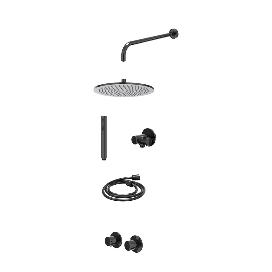 IVY Excl. inbouwbox regendoucheset inbouwthermostaatkraan met 2-weg stop-omstel symmetry, 40cm wandarm, R30cmME, verstelbare steun met geïnt. uitlaat, doucheslang 150cm en staafmod