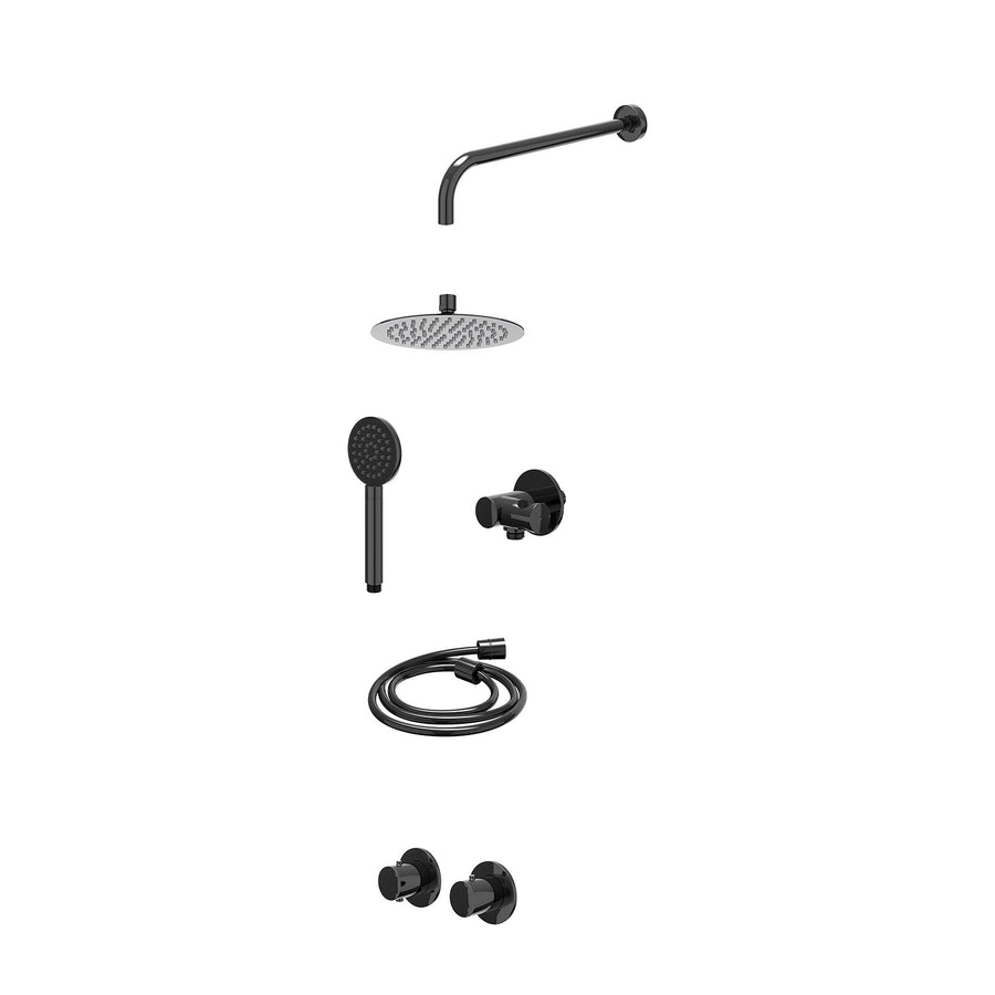 IVY Excl. inbouwbox regendoucheset inbouwthermostaatkraan met 2-weg stop-omstel symmetry, 40cm wandarm, R20cmSL, verstelbare steun met geïnt. uitlaat, doucheslang 150cm en satin sp