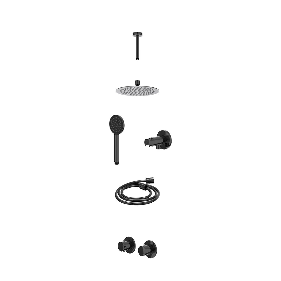 IVY Excl. inbouwbox regendoucheset inbouwthermostaatkraan met 2-weg stop-omstel symmetry, 15cm plafondbuis, R20cmSL, houder met uitlaat, doucheslang 150cm en satin spray handdouche