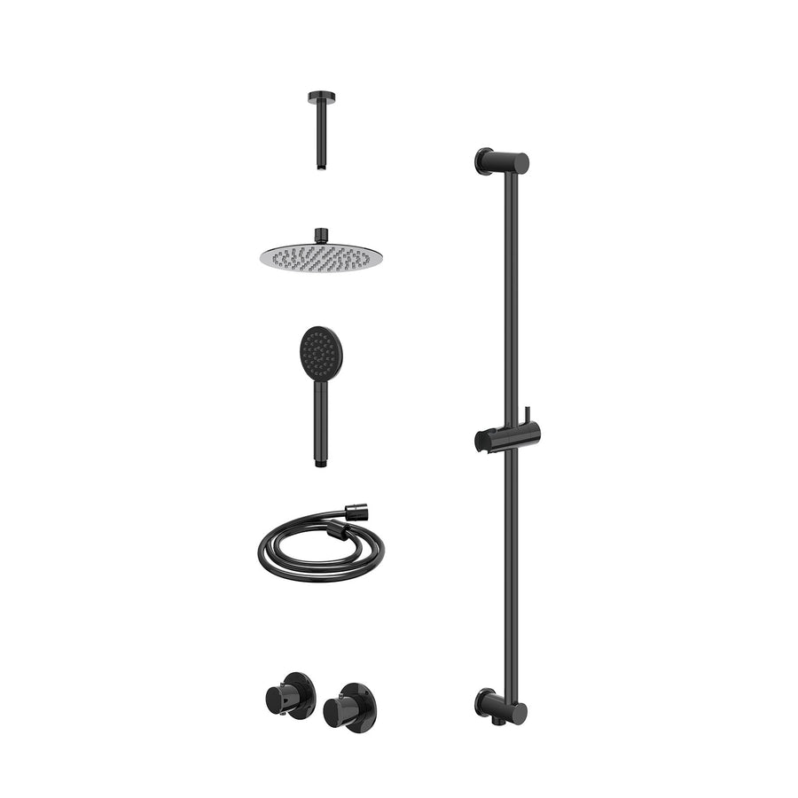 IVY Excl. inbouwbox regendoucheset inbouwthermostaatkraan met 2-weg stop-omstel symmetry, 15cm plafondbuis, R20cmSL, glijstang met uitlaat, doucheslang 150cm en satin spray handdou