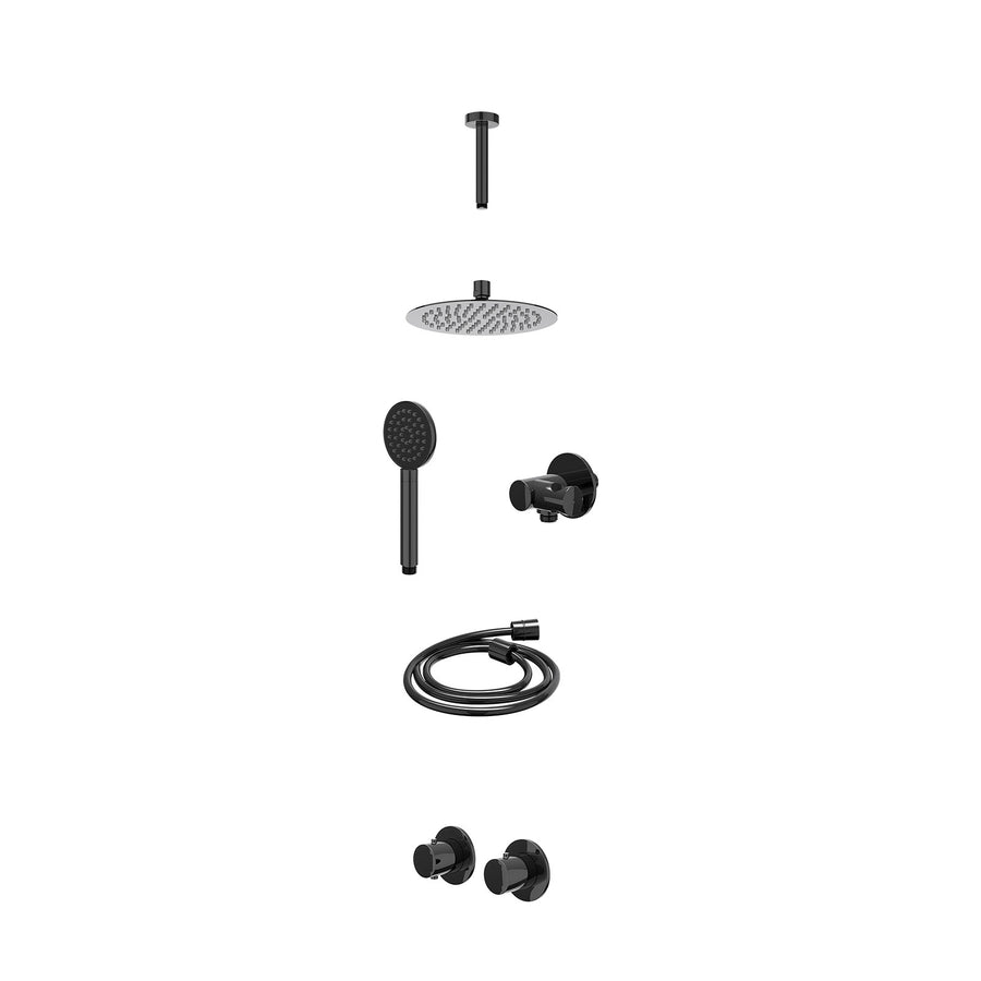 IVY Excl. inbouwbox regendoucheset inbouwthermostaatkraan met 2-weg stop-omstel symmetry, 15cm plafondbuis, R20cmSL, verstelbare steun met geïnt. uitlaat, doucheslang 150cm en sati