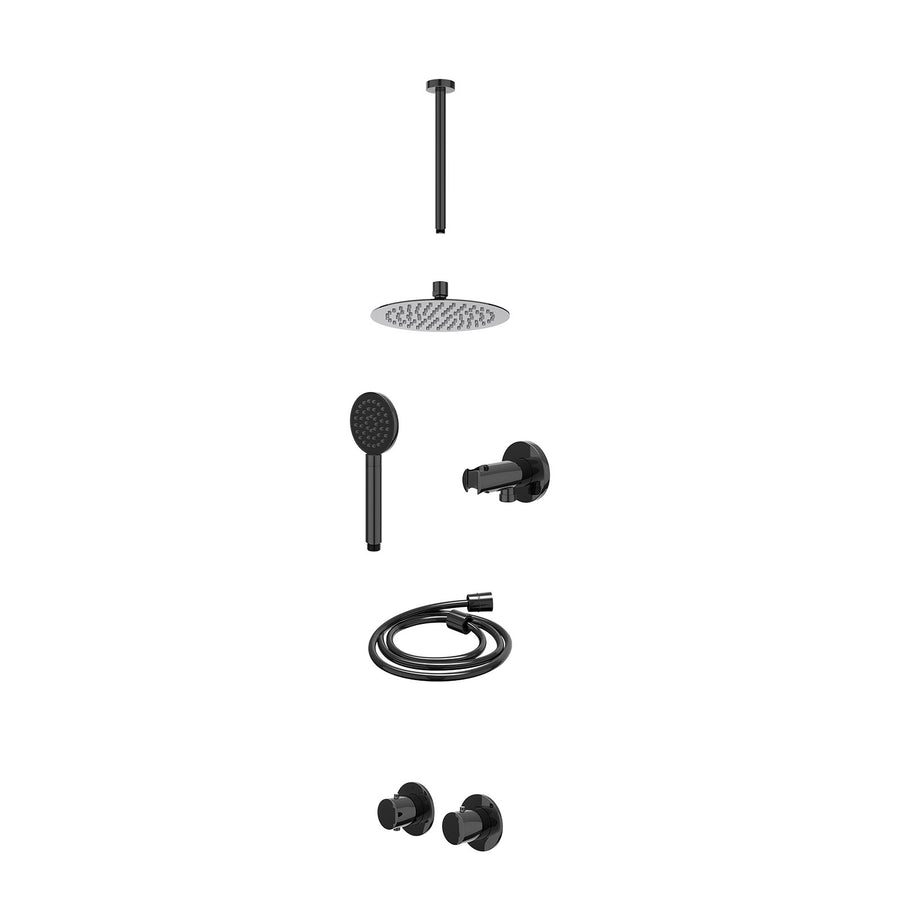 IVY Excl. inbouwbox regendoucheset inbouwthermostaatkraan met 2-weg stop-omstel symmetry, 30cm plafondbuis, R20cmSL, houder met uitlaat, doucheslang 150cm en satin spray handdouche