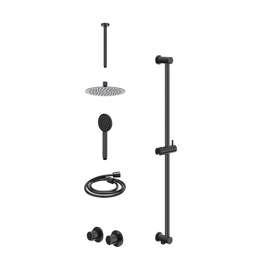 IVY Excl. inbouwbox regendoucheset inbouwthermostaatkraan met 2-weg stop-omstel symmetry, 30cm plafondbuis, R20cmSL, glijstang met uitlaat, doucheslang 150cm en satin spray handdou