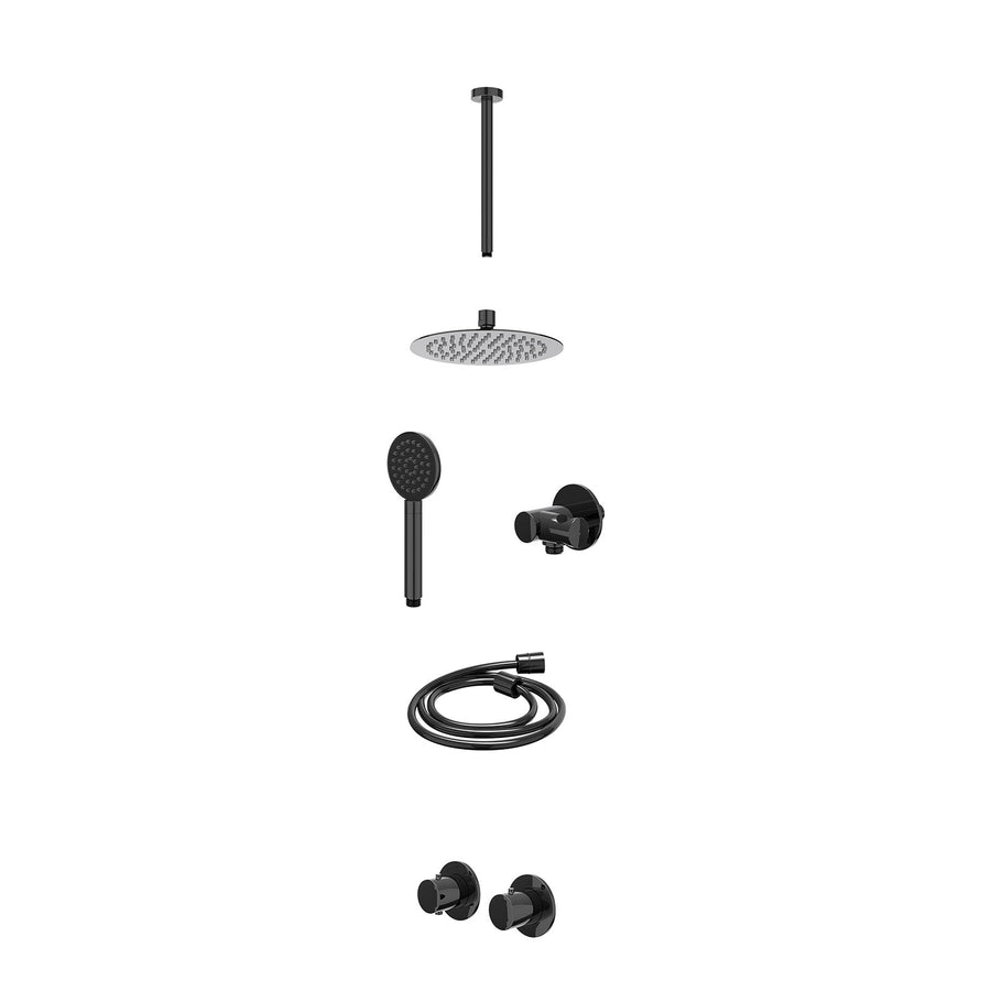 IVY Excl. inbouwbox regendoucheset inbouwthermostaatkraan met 2-weg stop-omstel symmetry, 30cm plafondbuis, R20cmSL, verstelbare steun met geïnt. uitlaat, doucheslang 150cm en sati
