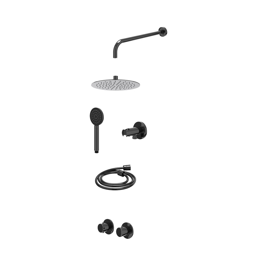 IVY Excl. inbouwbox regendoucheset inbouwthermostaatkraan met 2-weg stop-omstel symmetry, 40cm wandarm, R25cmSL, houder met uitlaat, doucheslang 150cm en satin spray handdouche – Z