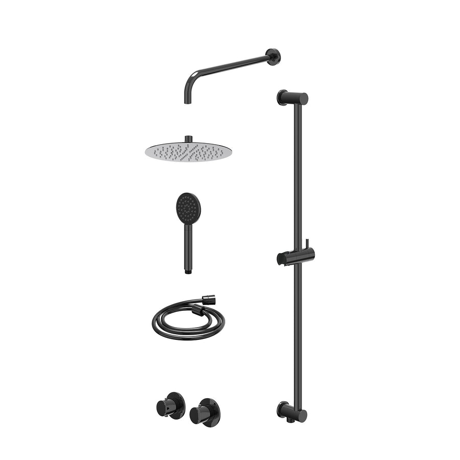 IVY Excl. inbouwbox regendoucheset inbouwthermostaatkraan met 2-weg stop-omstel symmetry, 40cm wandarm, R25cmSL, glijstang met uitlaat, doucheslang 150cm en satin spray handdouche 