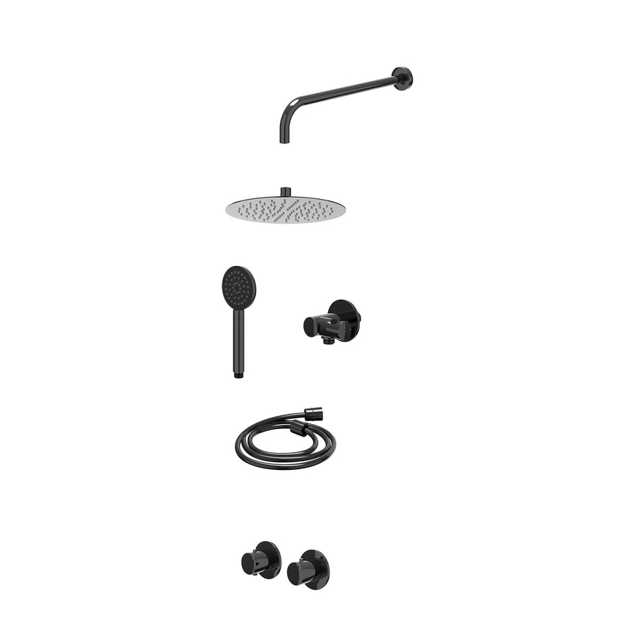 IVY Excl. inbouwbox regendoucheset inbouwthermostaatkraan met 2-weg stop-omstel symmetry, 40cm wandarm, R25cmSL, verstelbare steun met geïnt. uitlaat, doucheslang 150cm en satin sp