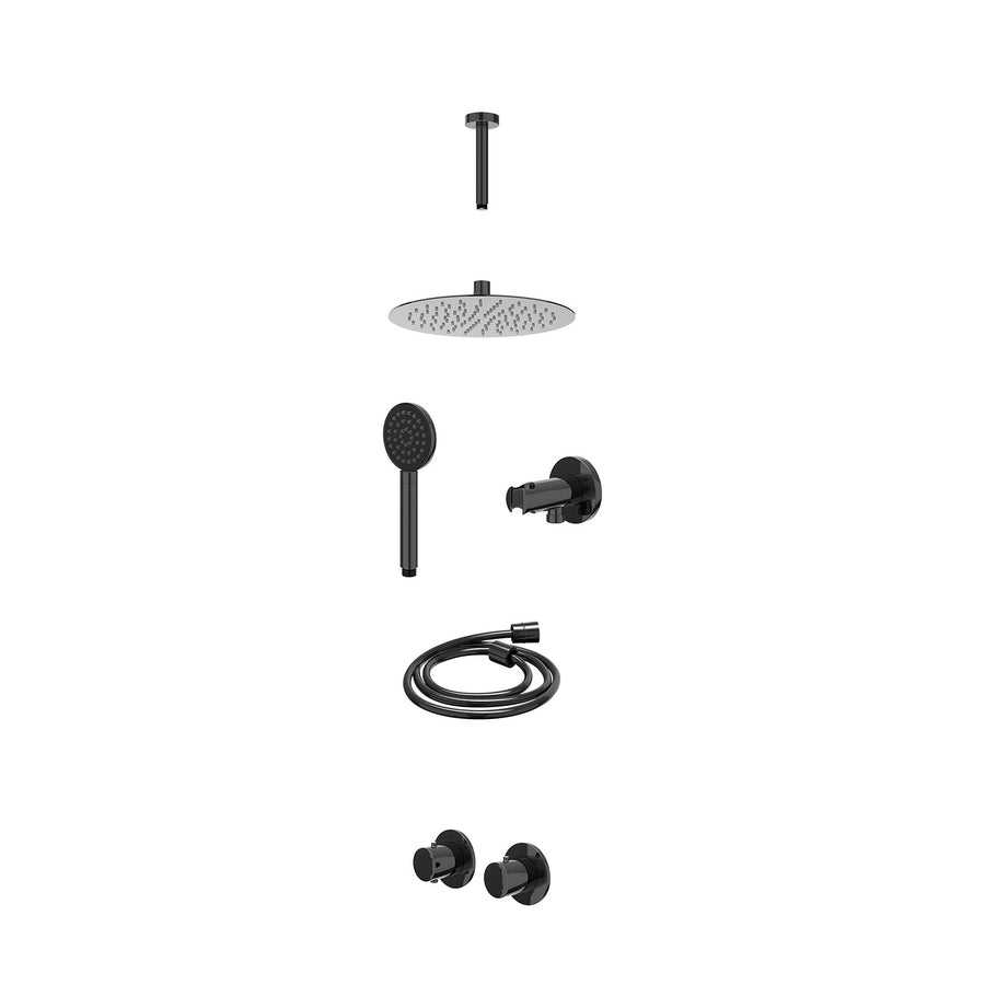 IVY Excl. inbouwbox regendoucheset inbouwthermostaatkraan met 2-weg stop-omstel symmetry, 15cm plafondbuis, R25cmSL, houder met uitlaat, doucheslang 150cm en satin spray handdouche
