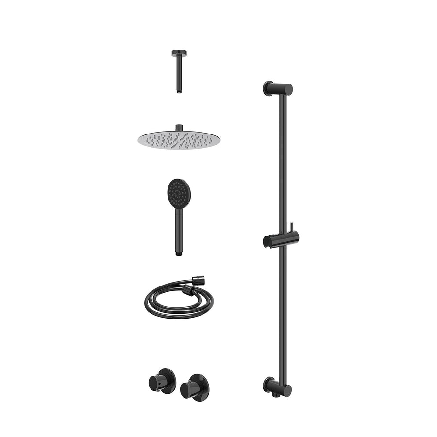 IVY Excl. inbouwbox regendoucheset inbouwthermostaatkraan met 2-weg stop-omstel symmetry, 15cm plafondbuis, R25cmSL, glijstang met uitlaat, doucheslang 150cm en satin spray handdou