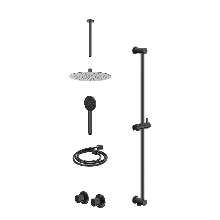 IVY Excl. inbouwbox regendoucheset inbouwthermostaatkraan met 2-weg stop-omstel symmetry, 30cm plafondbuis, R25cmSL, glijstang met uitlaat, doucheslang 150cm en satin spray handdou