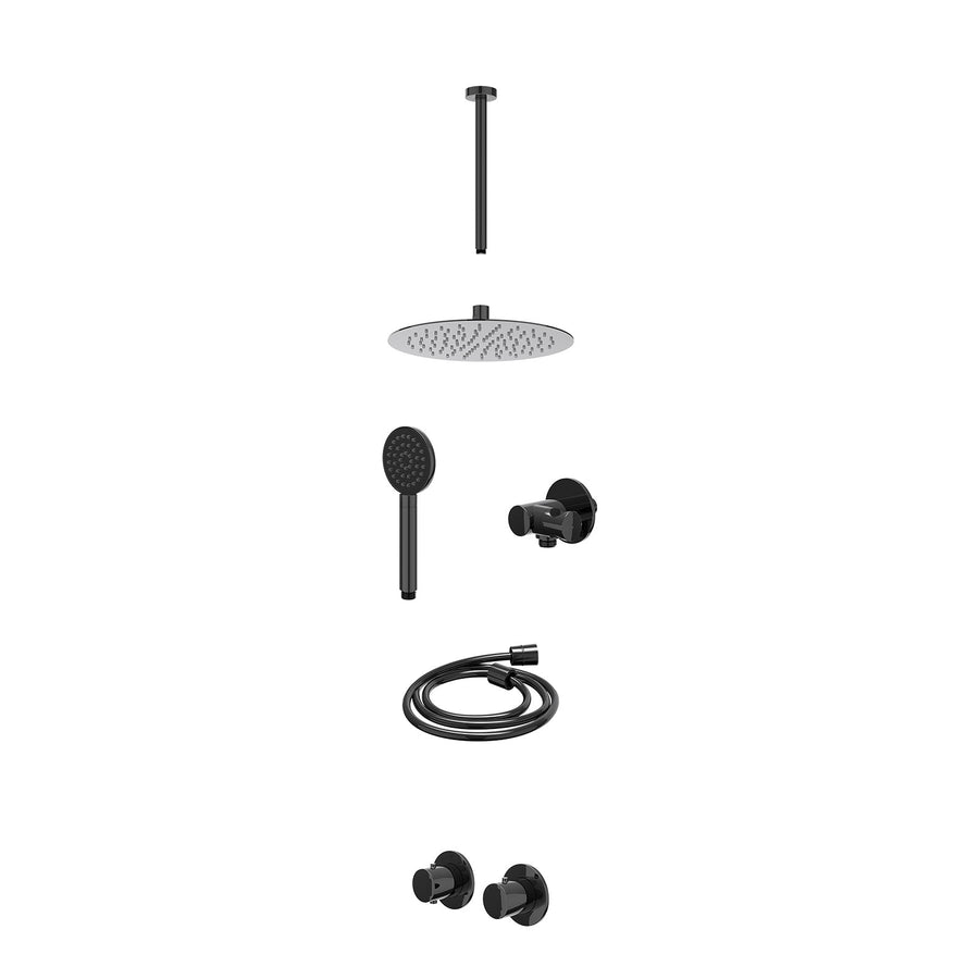 IVY Excl. inbouwbox regendoucheset inbouwthermostaatkraan met 2-weg stop-omstel symmetry, 30cm plafondbuis, R25cmSL, verstelbare steun met geïnt. uitlaat, doucheslang 150cm en sati