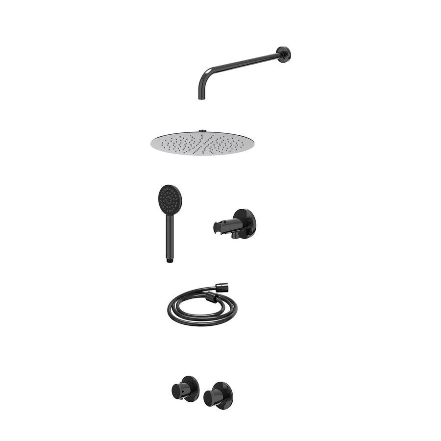 IVY Excl. inbouwbox regendoucheset inbouwthermostaatkraan met 2-weg stop-omstel symmetry, 40cm wandarm, R30cmSL, houder met uitlaat, doucheslang 150cm en satin spray handdouche – Z