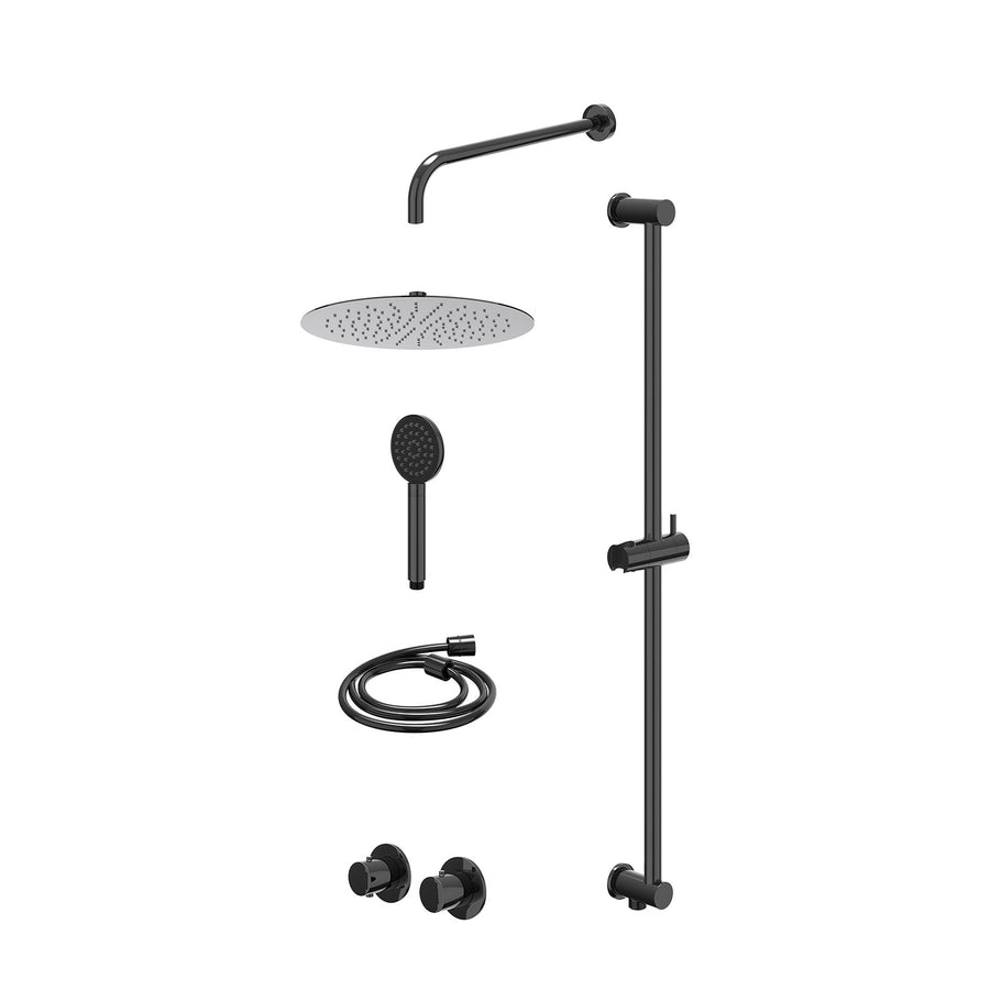 IVY Excl. inbouwbox regendoucheset inbouwthermostaatkraan met 2-weg stop-omstel symmetry, 40cm wandarm, R30cmSL, glijstang met uitlaat, doucheslang 150cm en satin spray handdouche 