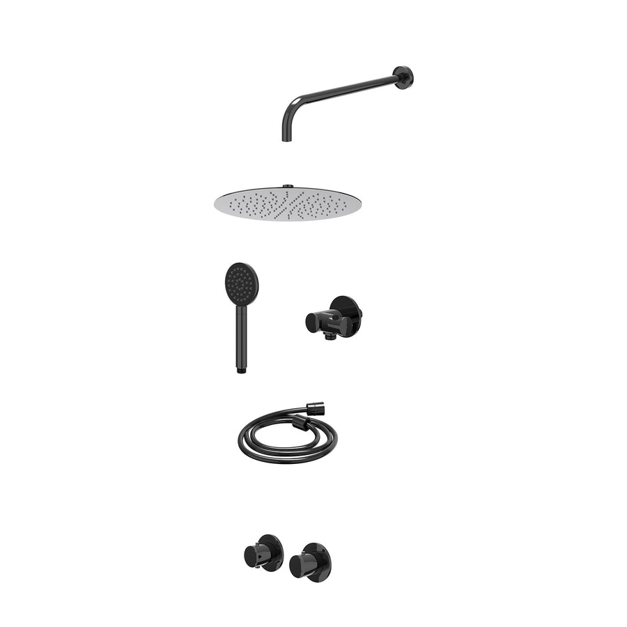 IVY Excl. inbouwbox regendoucheset inbouwthermostaatkraan met 2-weg stop-omstel symmetry, 40cm wandarm, R30cmSL, verstelbare steun met geïnt. uitlaat, doucheslang 150cm en satin sp
