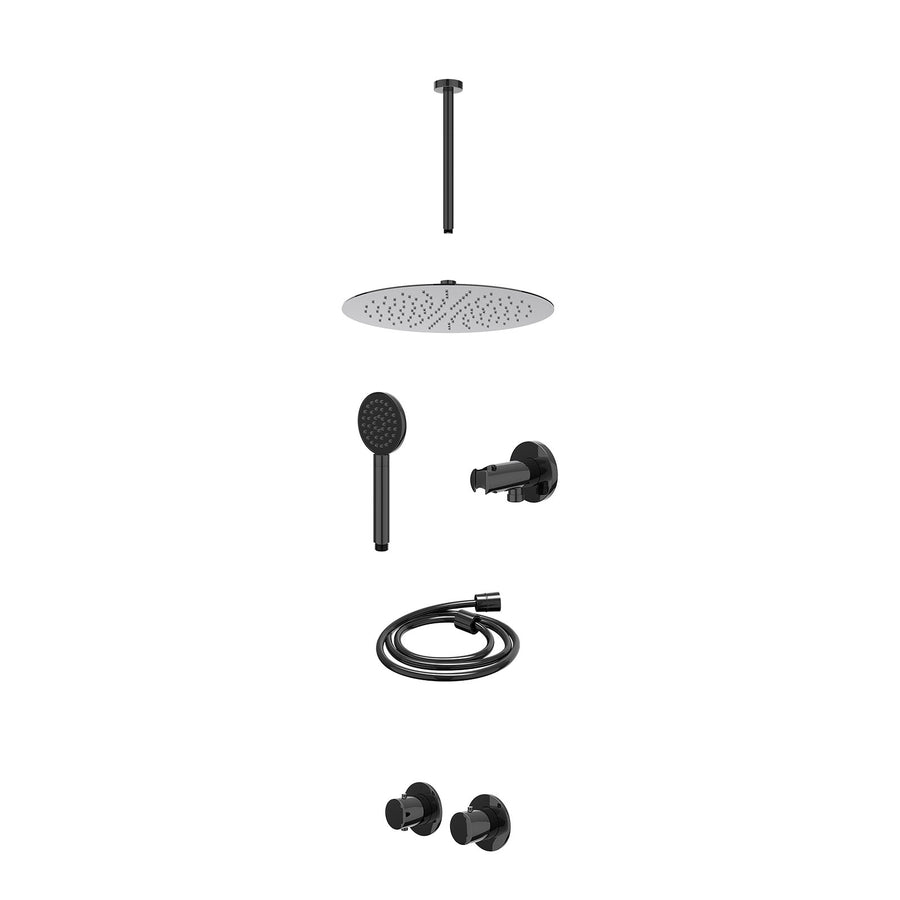 IVY Excl. inbouwbox regendoucheset inbouwthermostaatkraan met 2-weg stop-omstel symmetry, 30cm plafondbuis, R30cmSL, houder met uitlaat, doucheslang 150cm en satin spray handdouche