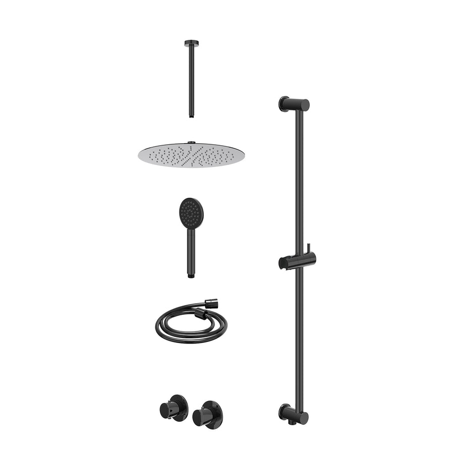IVY Excl. inbouwbox regendoucheset inbouwthermostaatkraan met 2-weg stop-omstel symmetry, 30cm plafondbuis, R30cmSL, glijstang met uitlaat, doucheslang 150cm en satin spray handdou