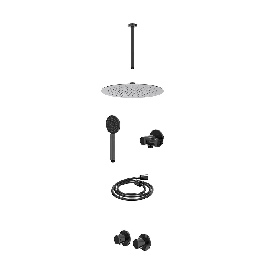 IVY Excl. inbouwbox regendoucheset inbouwthermostaatkraan met 2-weg stop-omstel symmetry, 30cm plafondbuis, R30cmSL, verstelbare steun met geïnt. uitlaat, doucheslang 150cm en sati