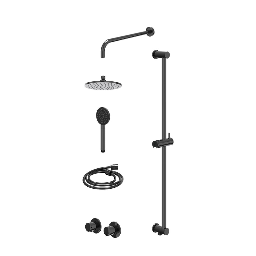 IVY Excl. inbouwbox regendoucheset inbouwthermostaatkraan met 2-weg stop-omstel symmetry, 40cm wandarm, R20cmME, glijstang met uitlaat, doucheslang 150cm en satin spray handdouche 