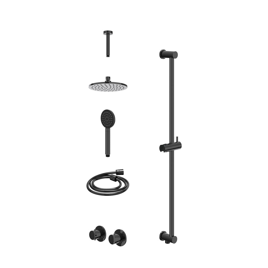 IVY Excl. inbouwbox regendoucheset inbouwthermostaatkraan met 2-weg stop-omstel symmetry, 15cm plafondbuis, R20cmME, glijstang met uitlaat, doucheslang 150cm en satin spray handdou