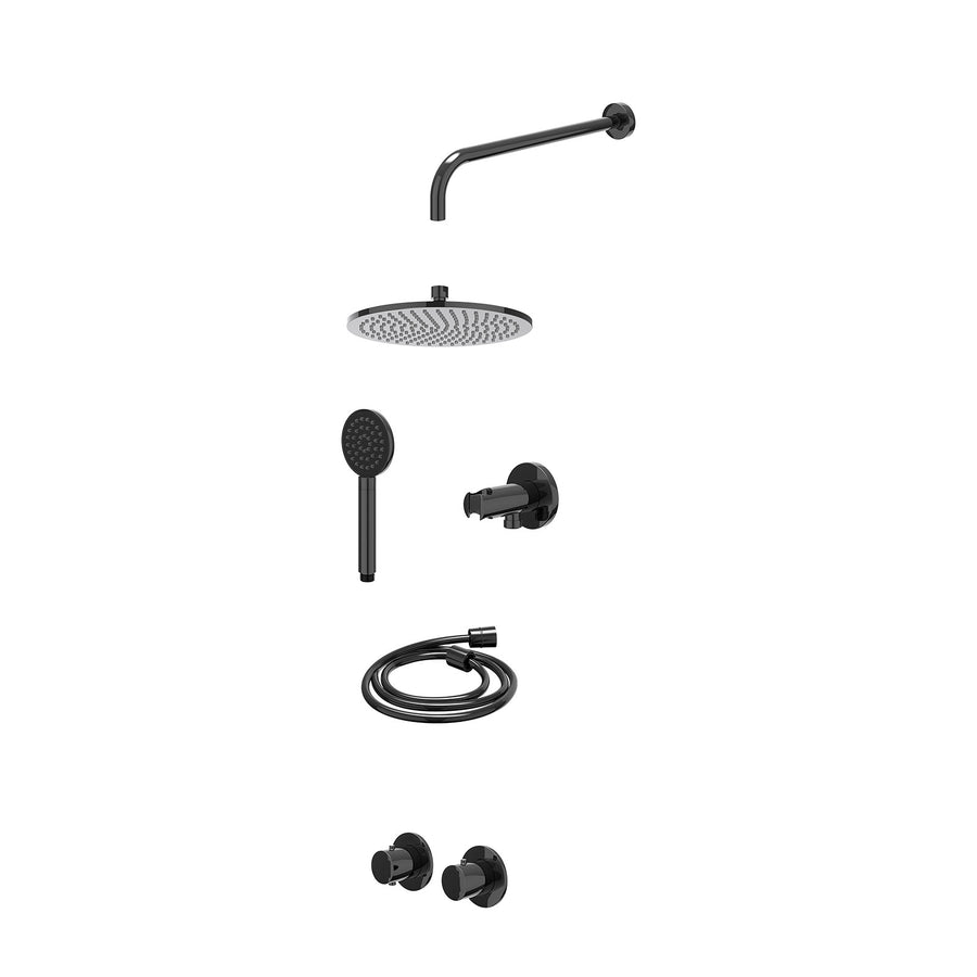 IVY Excl. inbouwbox regendoucheset inbouwthermostaatkraan met 2-weg stop-omstel symmetry, 40cm wandarm, R25cmME, houder met uitlaat, doucheslang 150cm en satin spray handdouche – Z