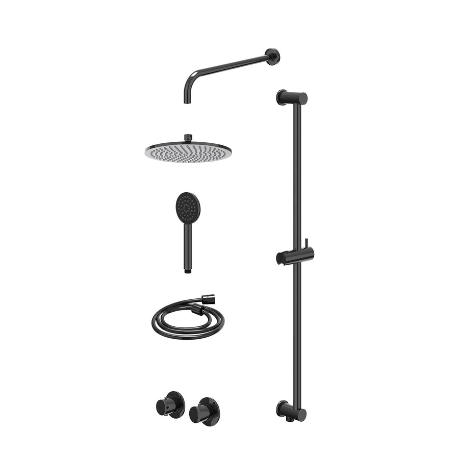 IVY Excl. inbouwbox regendoucheset inbouwthermostaatkraan met 2-weg stop-omstel symmetry, 40cm wandarm, R25cmME, glijstang met uitlaat, doucheslang 150cm en satin spray handdouche 