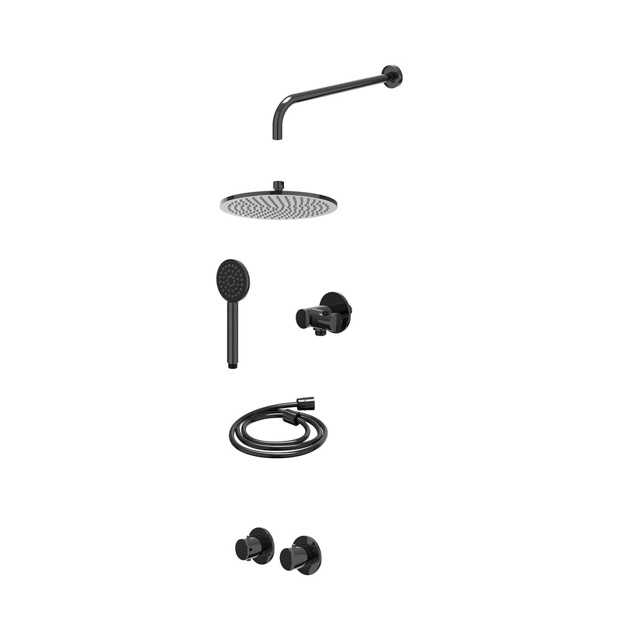 IVY Excl. inbouwbox regendoucheset inbouwthermostaatkraan met 2-weg stop-omstel symmetry, 40cm wandarm, R25cmME, verstelbare steun met geïnt. uitlaat, doucheslang 150cm en satin sp