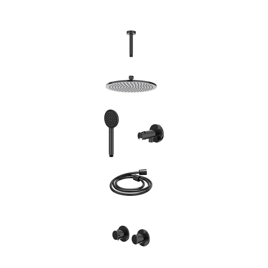 IVY Excl. inbouwbox regendoucheset inbouwthermostaatkraan met 2-weg stop-omstel symmetry, 15cm plafondbuis, R25cmME, houder met uitlaat, doucheslang 150cm en satin spray handdouche