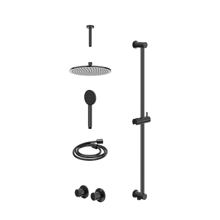 IVY Excl. inbouwbox regendoucheset inbouwthermostaatkraan met 2-weg stop-omstel symmetry, 15cm plafondbuis, R25cmME, glijstang met uitlaat, doucheslang 150cm en satin spray handdou