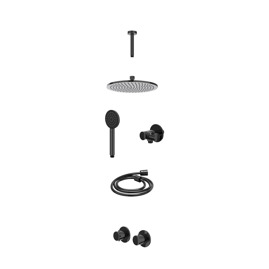 IVY Excl. inbouwbox regendoucheset inbouwthermostaatkraan met 2-weg stop-omstel symmetry, 15cm plafondbuis, R25cmME, verstelbare steun met geïnt. uitlaat, doucheslang 150cm en sati