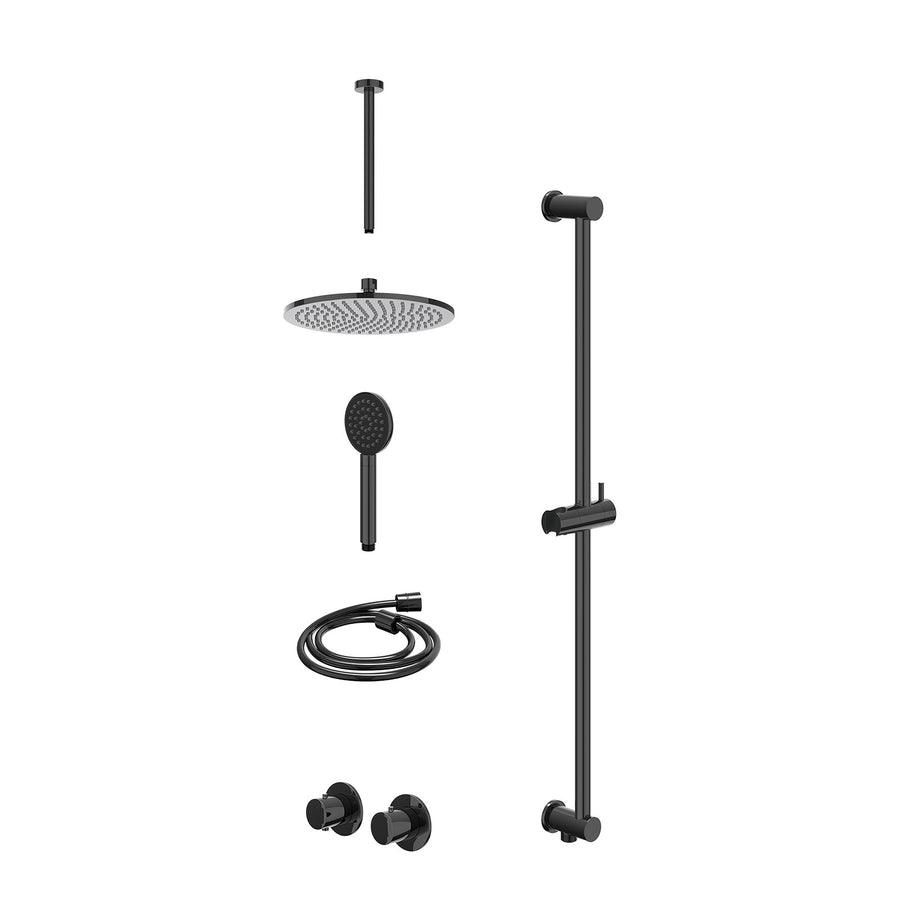 IVY Excl. inbouwbox regendoucheset inbouwthermostaatkraan met 2-weg stop-omstel symmetry, 30cm plafondbuis, R25cmME, glijstang met uitlaat, doucheslang 150cm en satin spray handdou