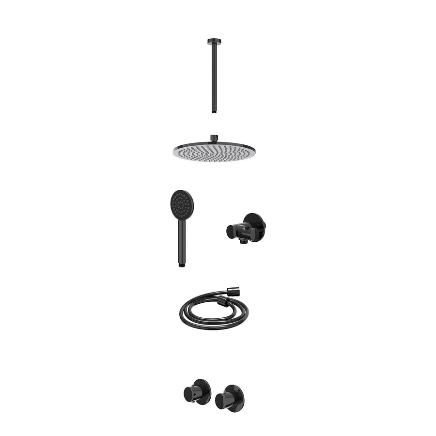 IVY Excl. inbouwbox regendoucheset inbouwthermostaatkraan met 2-weg stop-omstel symmetry, 30cm plafondbuis, R25cmME, verstelbare steun met geïnt. uitlaat, doucheslang 150cm en sati