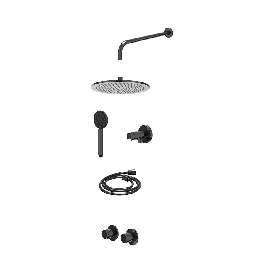 IVY Excl. inbouwbox regendoucheset inbouwthermostaatkraan met 2-weg stop-omstel symmetry, 40cm wandarm, R30cmME, houder met uitlaat, doucheslang 150cm en satin spray handdouche – Z