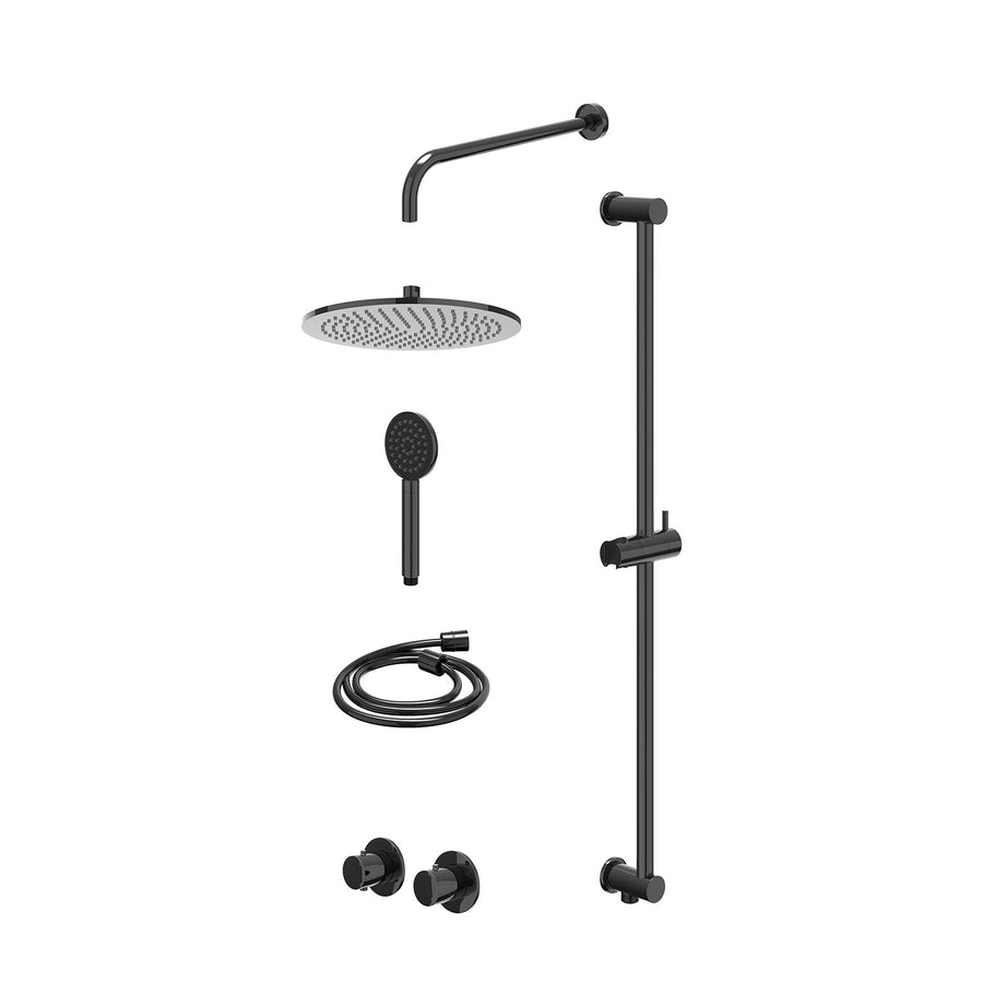 IVY Excl. inbouwbox regendoucheset inbouwthermostaatkraan met 2-weg stop-omstel symmetry, 40cm wandarm, R30cmME, glijstang met uitlaat, doucheslang 150cm en satin spray handdouche 