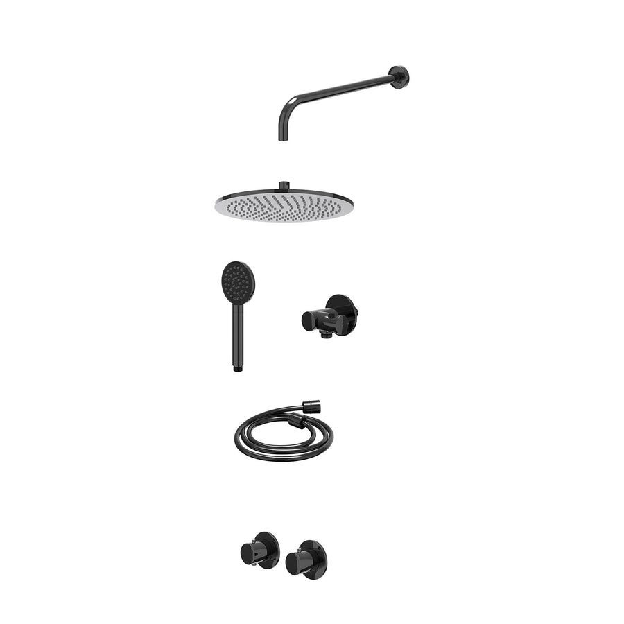 IVY Excl. inbouwbox regendoucheset inbouwthermostaatkraan met 2-weg stop-omstel symmetry, 40cm wandarm, R30cmME, verstelbare steun met geïnt. uitlaat, doucheslang 150cm en satin sp