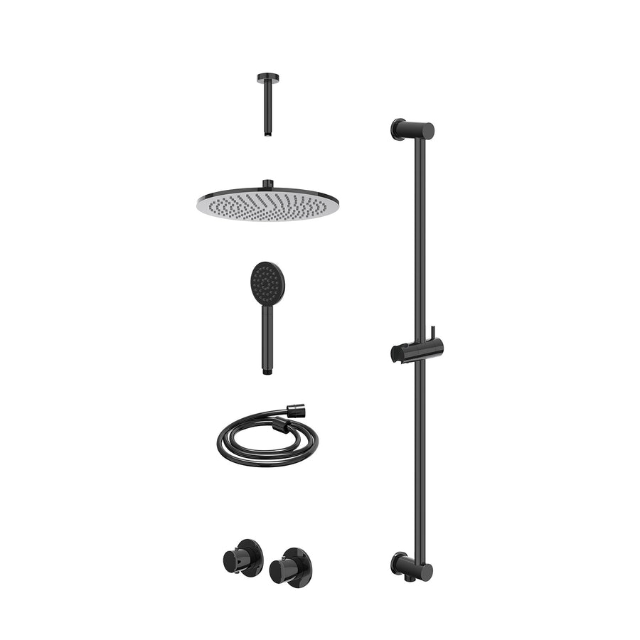 IVY Excl. inbouwbox regendoucheset inbouwthermostaatkraan met 2-weg stop-omstel symmetry, 15cm plafondbuis, R30cmME, glijstang met uitlaat, doucheslang 150cm en satin spray handdou