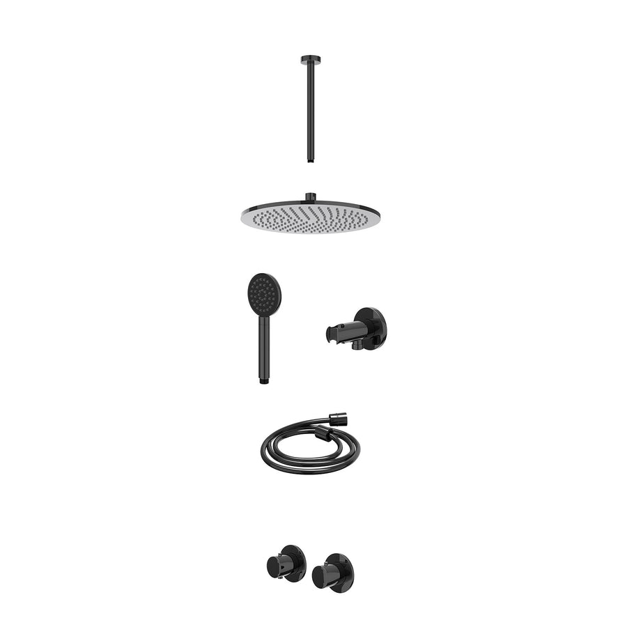 IVY Excl. inbouwbox regendoucheset inbouwthermostaatkraan met 2-weg stop-omstel symmetry, 30cm plafondbuis, R30cmME, houder met uitlaat, doucheslang 150cm en satin spray handdouche