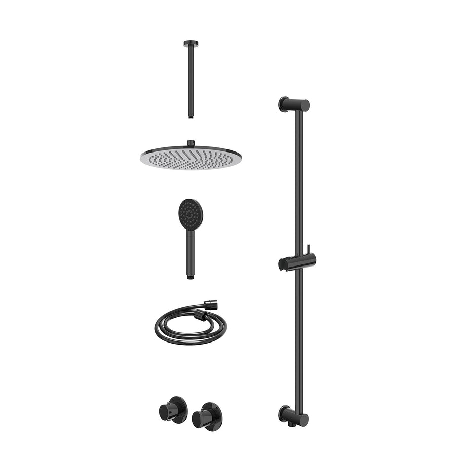 IVY Excl. inbouwbox regendoucheset inbouwthermostaatkraan met 2-weg stop-omstel symmetry, 30cm plafondbuis, R30cmME, glijstang met uitlaat, doucheslang 150cm en satin spray handdou