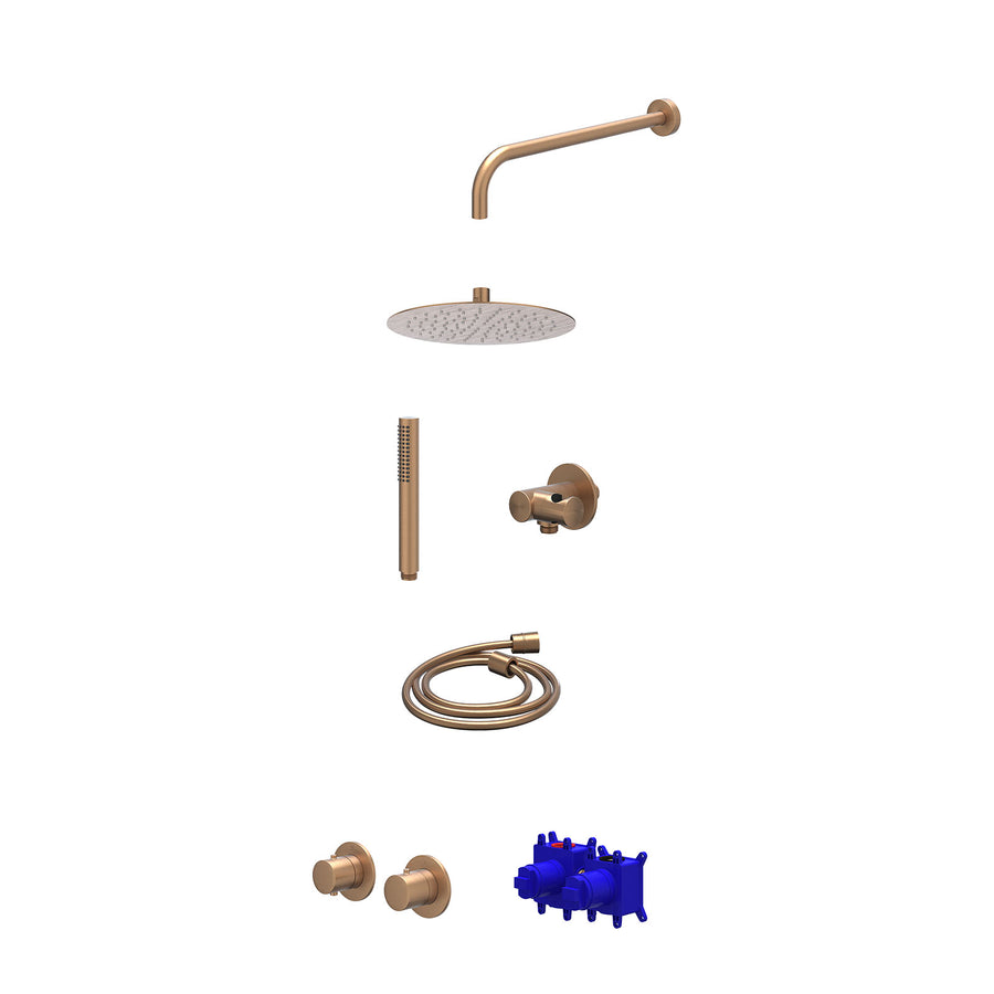 IVY Regendoucheset inbouwthermostaatkraan met 2-weg stop-omstel symmetry, 40cm wandarm, R25cmSL, verstelbare steun met geïnt. uitlaat, doucheslang 150cm en staafmodel – Gebr. mat k
