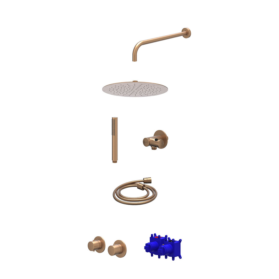 IVY Regendoucheset inbouwthermostaatkraan met 2-weg stop-omstel symmetry, 40cm wandarm, R30cmSL, verstelbare steun met geïnt. uitlaat, doucheslang 150cm en staafmodel – Gebr. mat k