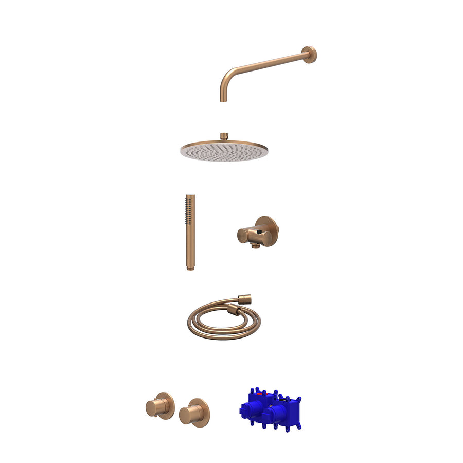 IVY Regendoucheset inbouwthermostaatkraan met 2-weg stop-omstel symmetry, 40cm wandarm, R25cmME, verstelbare steun met geïnt. uitlaat, doucheslang 150cm en staafmodel – Gebr. mat k