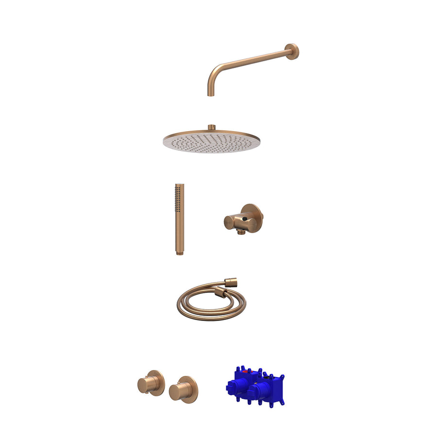 IVY Regendoucheset inbouwthermostaatkraan met 2-weg stop-omstel symmetry, 40cm wandarm, R30cmME, verstelbare steun met geïnt. uitlaat, doucheslang 150cm en staafmodel – Gebr. mat k