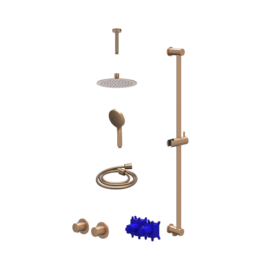 IVY Regendoucheset inbouwthermostaatkraan met 2-weg stop-omstel symmetry, 15cm plafondbuis, R20cmSL, glijstang met uitlaat, doucheslang 150cm en 3-standen handdouche – Gebr. mat ko