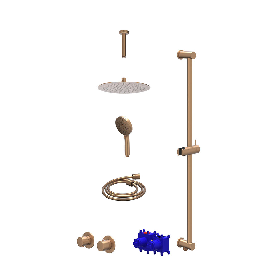 IVY Regendoucheset inbouwthermostaatkraan met 2-weg stop-omstel symmetry, 15cm plafondbuis, R25cmSL, glijstang met uitlaat, doucheslang 150cm en 3-standen handdouche – Gebr. mat ko