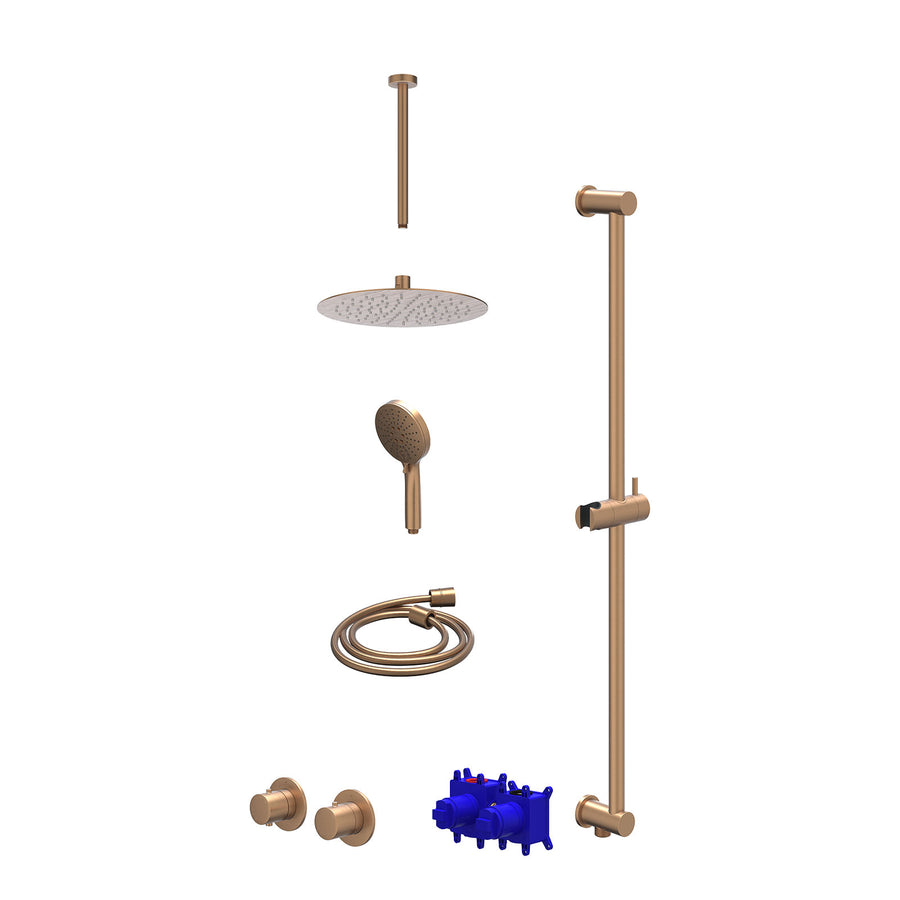 IVY Regendoucheset inbouwthermostaatkraan met 2-weg stop-omstel symmetry, 30cm plafondbuis, R25cmSL, glijstang met uitlaat, doucheslang 150cm en 3-standen handdouche – Gebr. mat ko