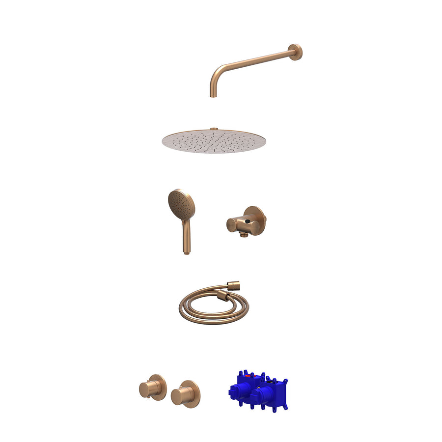 IVY Regendoucheset inbouwthermostaatkraan met 2-weg stop-omstel symmetry, 40cm wandarm, R30cmSL, verstelbare steun met geïnt. uitlaat, doucheslang 150cm en 3-standen handdouche – G