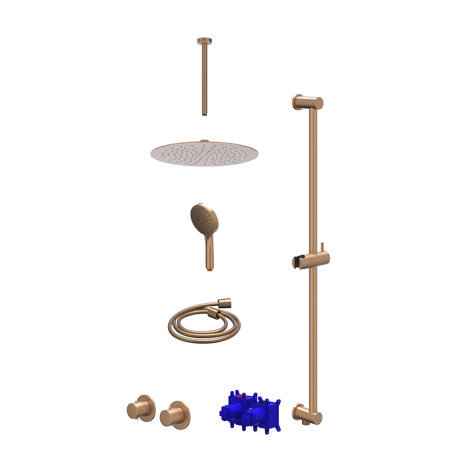 IVY Regendoucheset inbouwthermostaatkraan met 2-weg stop-omstel symmetry, 30cm plafondbuis, R30cmSL, glijstang met uitlaat, doucheslang 150cm en 3-standen handdouche – Gebr. mat ko